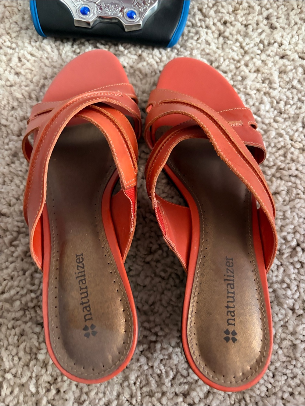 Naturalizer Coral Orange Crisscross Slide Mules